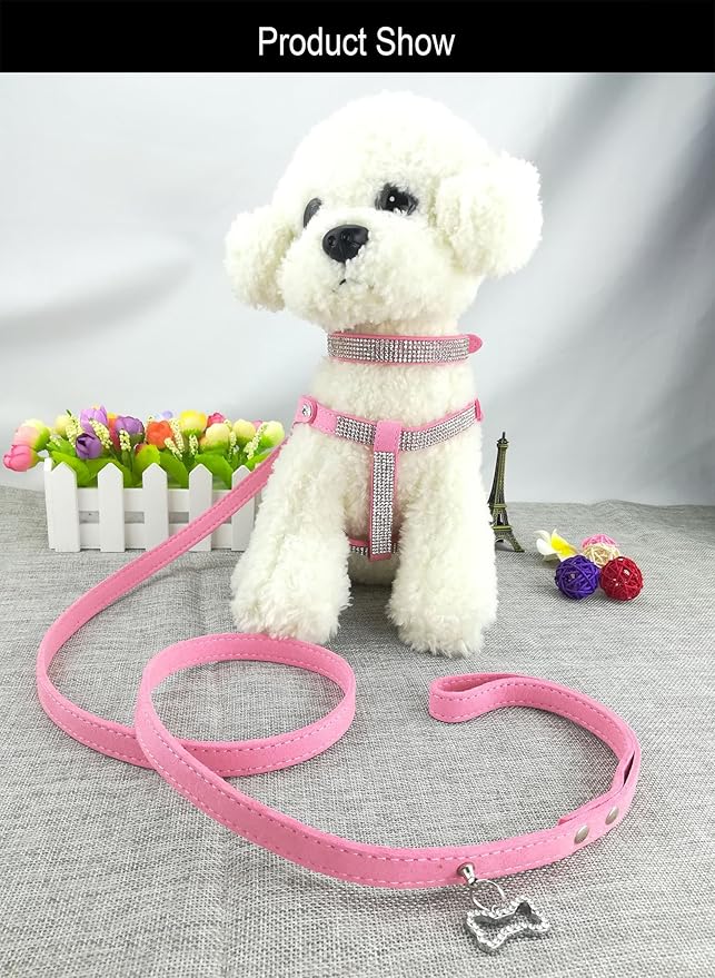 Dog Collars Newtensina Dog Collar Harness Leadets Fashion Dog Collar Diamante with Harness Leashes Comfortableoft Collar Harness and Leasheset for Dog