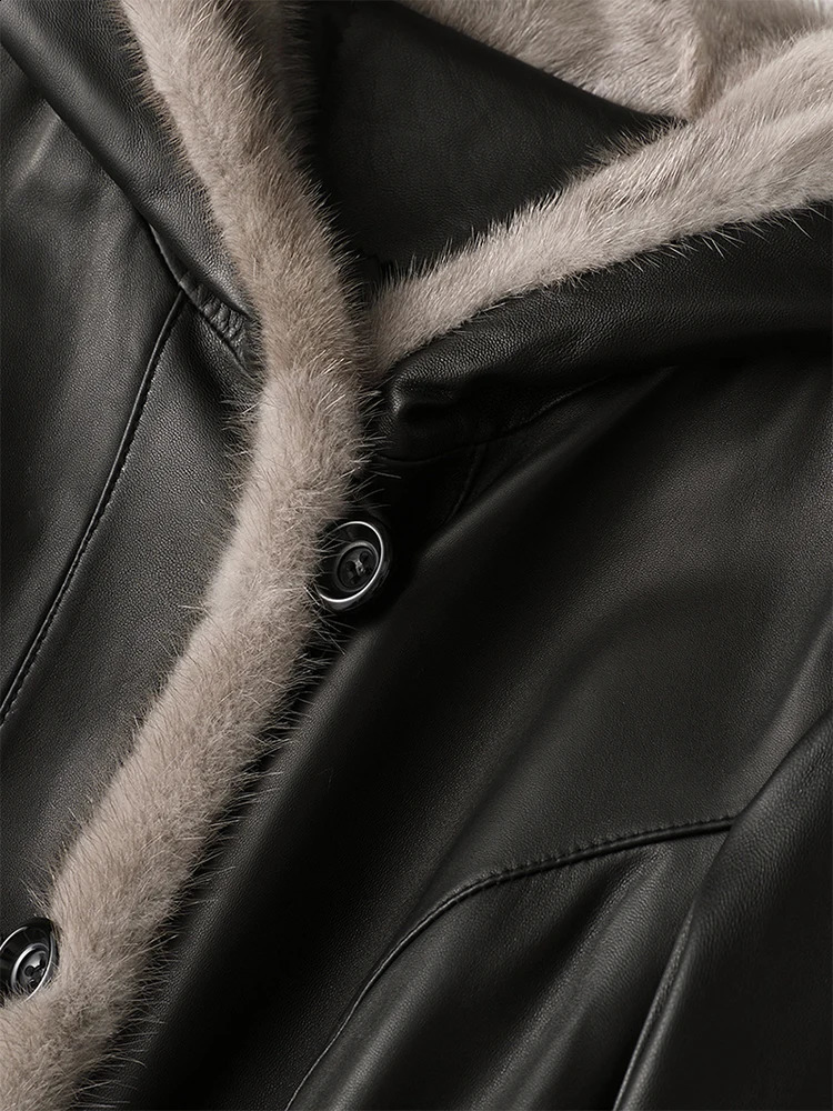 Lautaro Winter Long Warm Thick Black Leather Coat Womens Inner Fur Elegant Faux Fur Lining Jacket Parka Fashion 241120