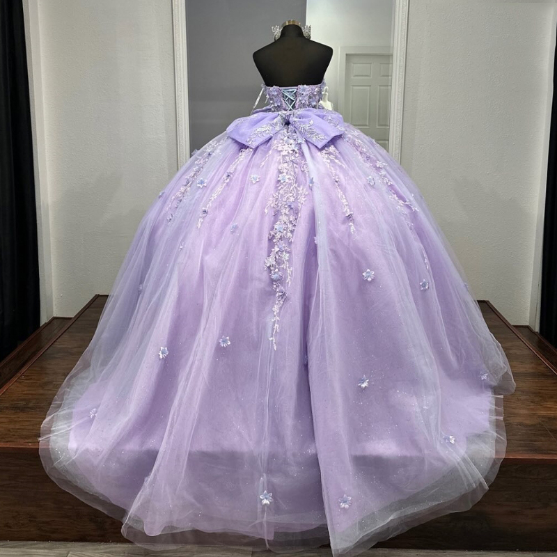 Lavender Quinceanera Dresses for 16 Year Ball Gown Off the Shoulder Applique Flower Tull Birthday Party Dress for Girl Vestido 15 De Noiva