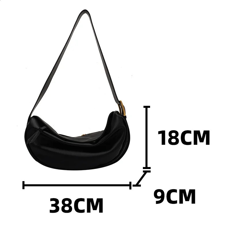 Puffy Bag, Half Moon - Stylish Black Faux Leather Shoulder Bag Medium, hot Trendy Armpit Crossbody Women, Lightweight for Daily Use