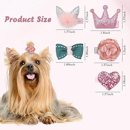 WWW Small Clips 5 Pcs Dog Bows Girls Puppies Barrettes Cute Bow Crown Hairpin Head Flower Pins Cat Puppy Party Birthday Grooming Hair Accessories