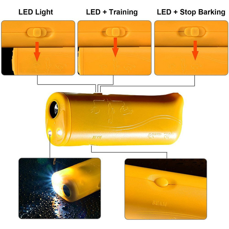FREE SAMPLE Hot Pet 3 in 1 Anti Bark Stop Barking Trainer Devices Training LED Ultrasonic Handheld Dog Repellent