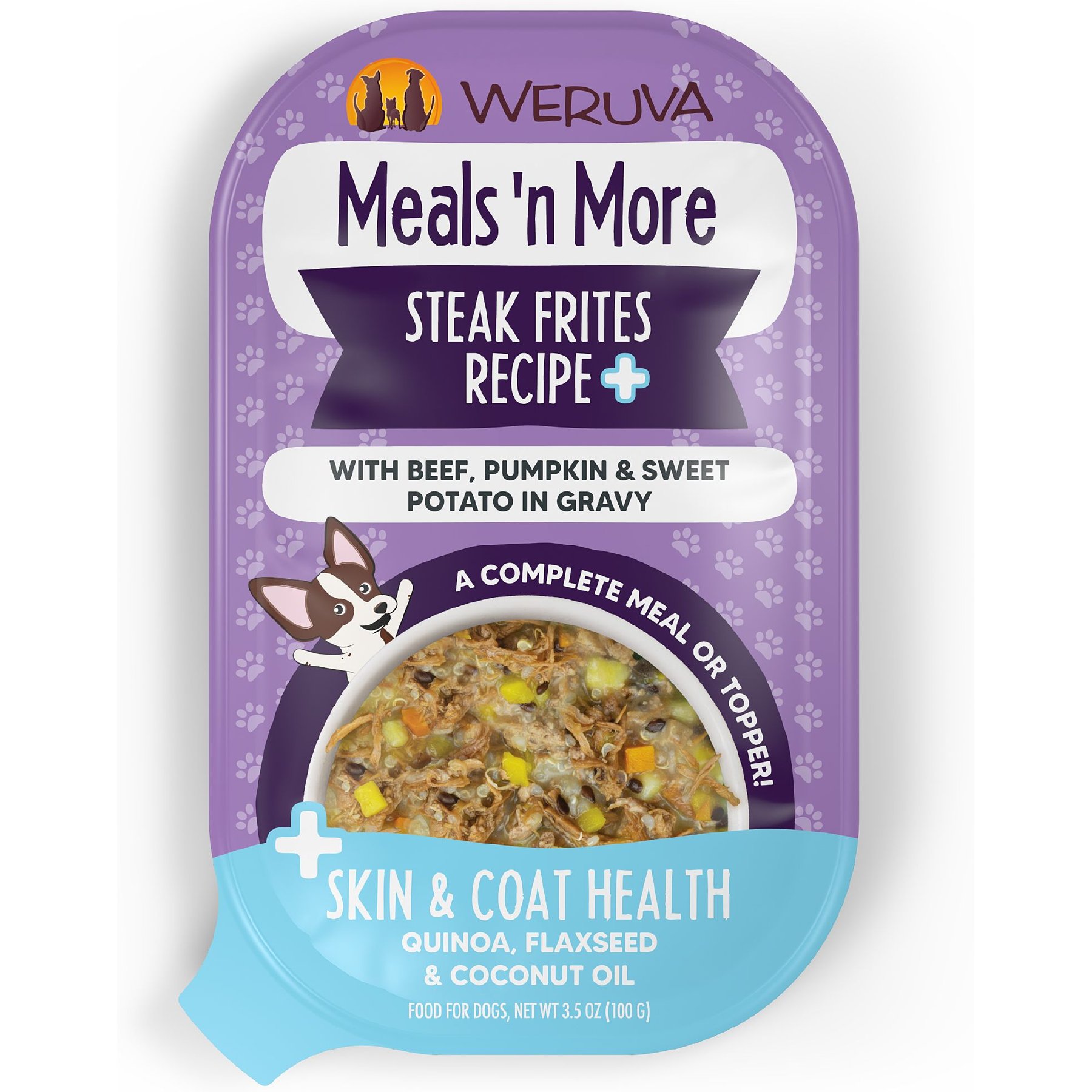 Weruva Meals 'n More Natural Wet Dog Food, Steak Frites Dinner Plus Skin & Coat Health, 3.5-oz cup, 12 count