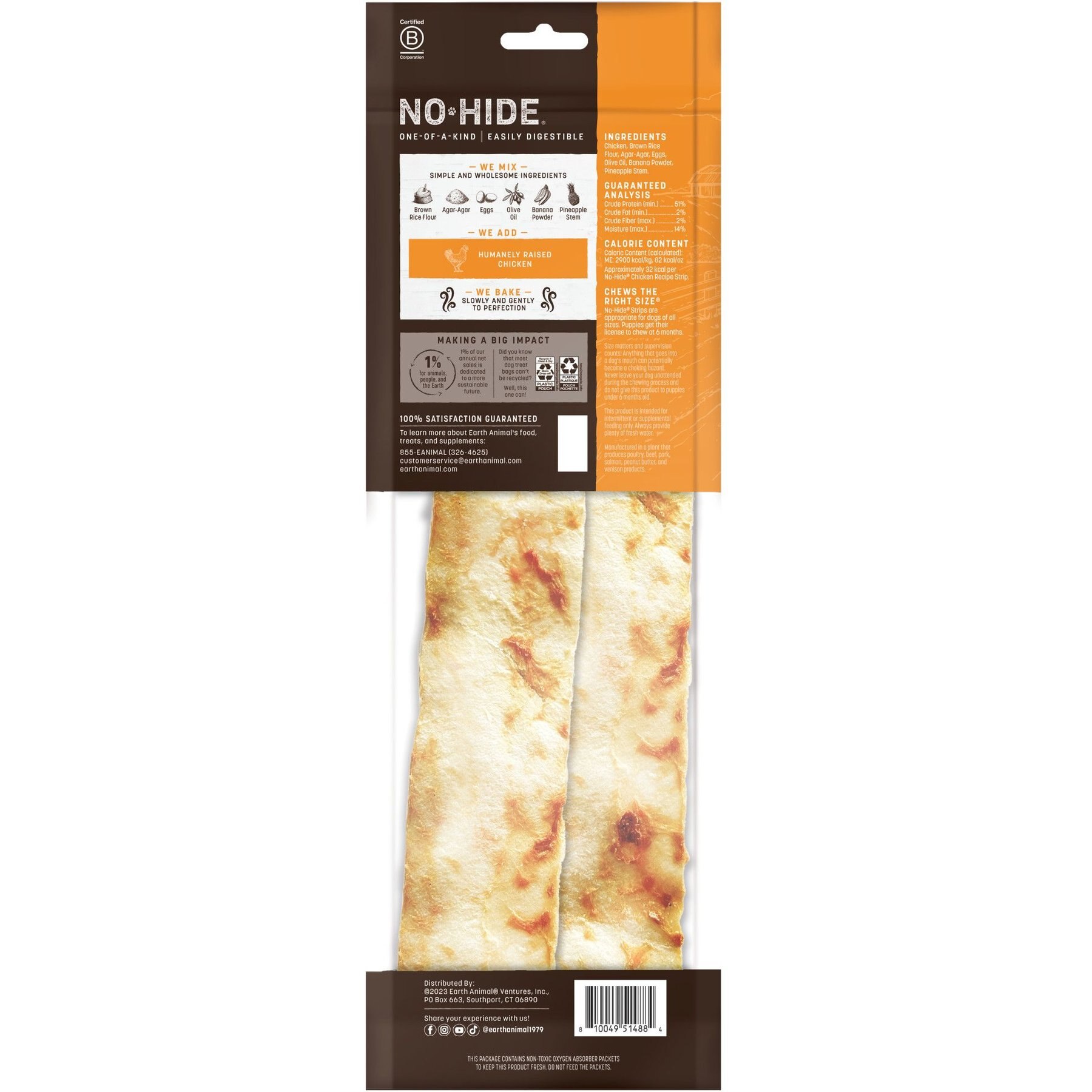 Earth Animal No-Hide Strips Thin Natural Rawhide Alternative Chicken Recipe Chew Dog Treat