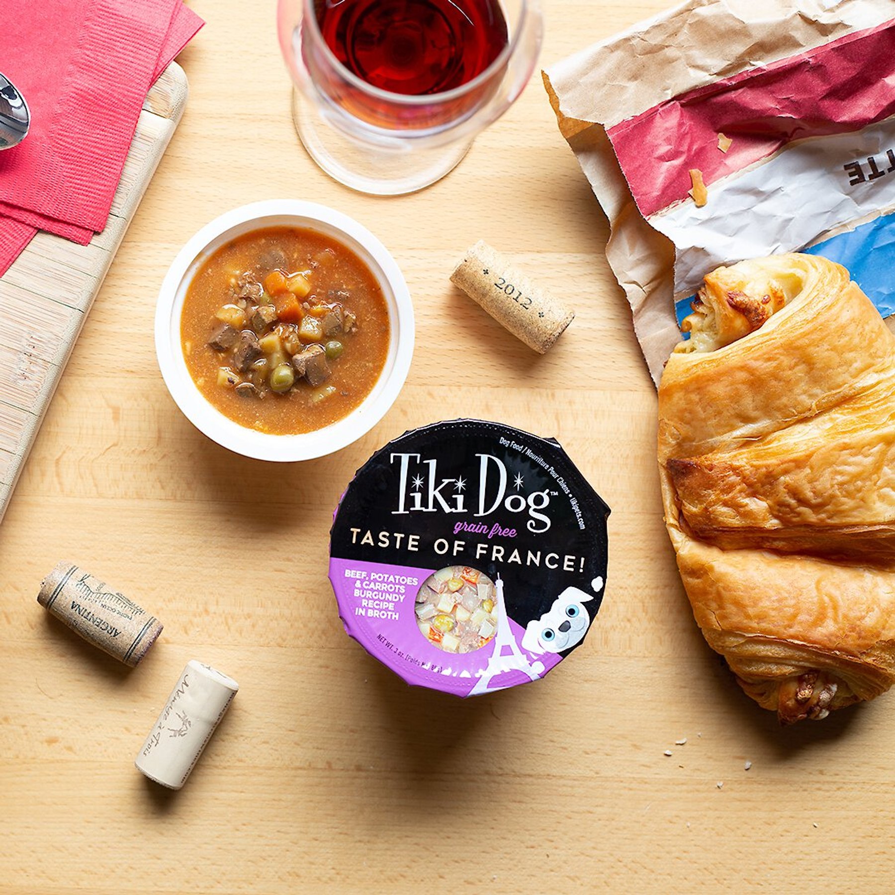 Tiki Dog Taste of France Beef, Potatoes & Burgundy Recipe in Broth Grain-Free Wet Dog Food, 3-oz cup, case of 4