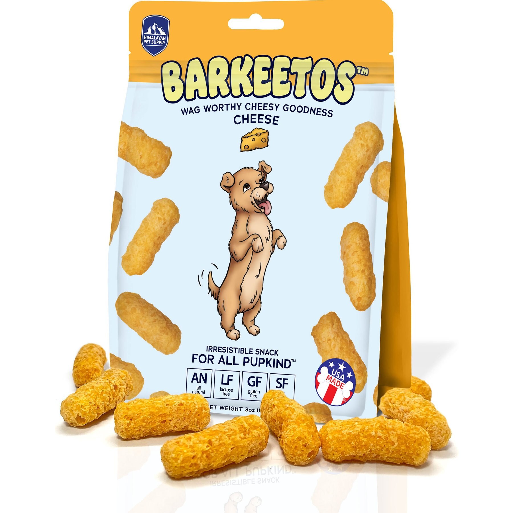 Himalayan Pet Supply Barkeetos Grain-Free Cheese Crunchy Dog Treats, 3-oz bag