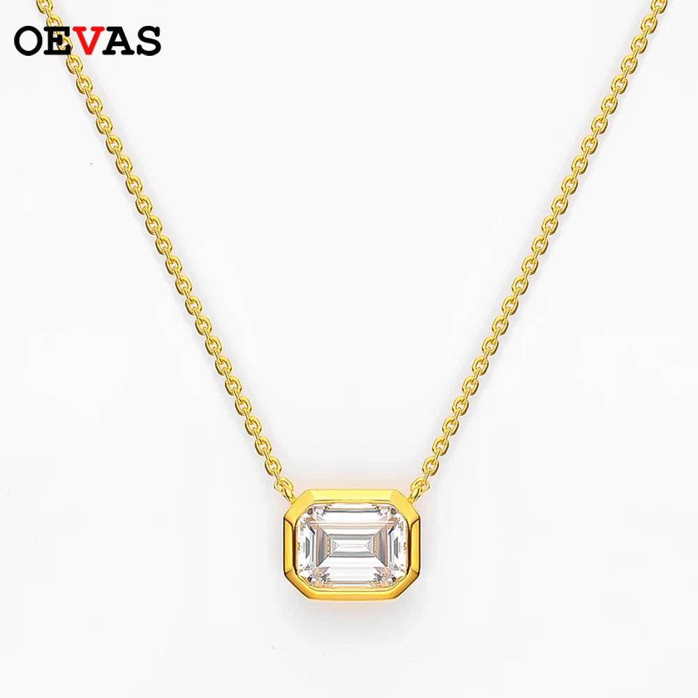 OEVAS 6 * 8mm 2- genuine silica 100% 925 sterling silver gold-plated pendant necklace suitable for womens sparkling exquisite jewelry gifts 241205