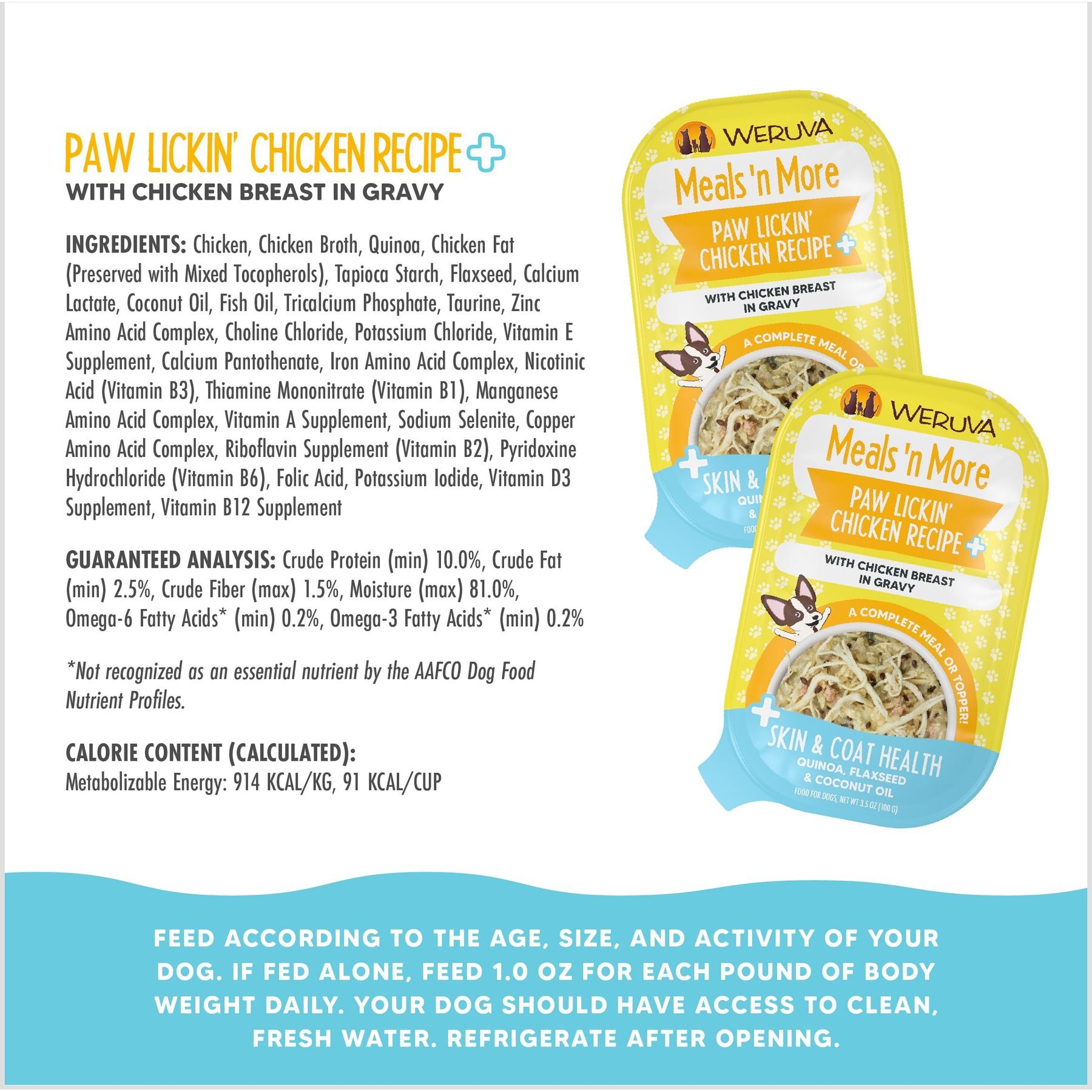 Weruva Meals 'n More Natural Wet Dog Food, Paw Lickin’ Chicken Plus Skin & Coat Health, 3.5-oz cup, 12 count