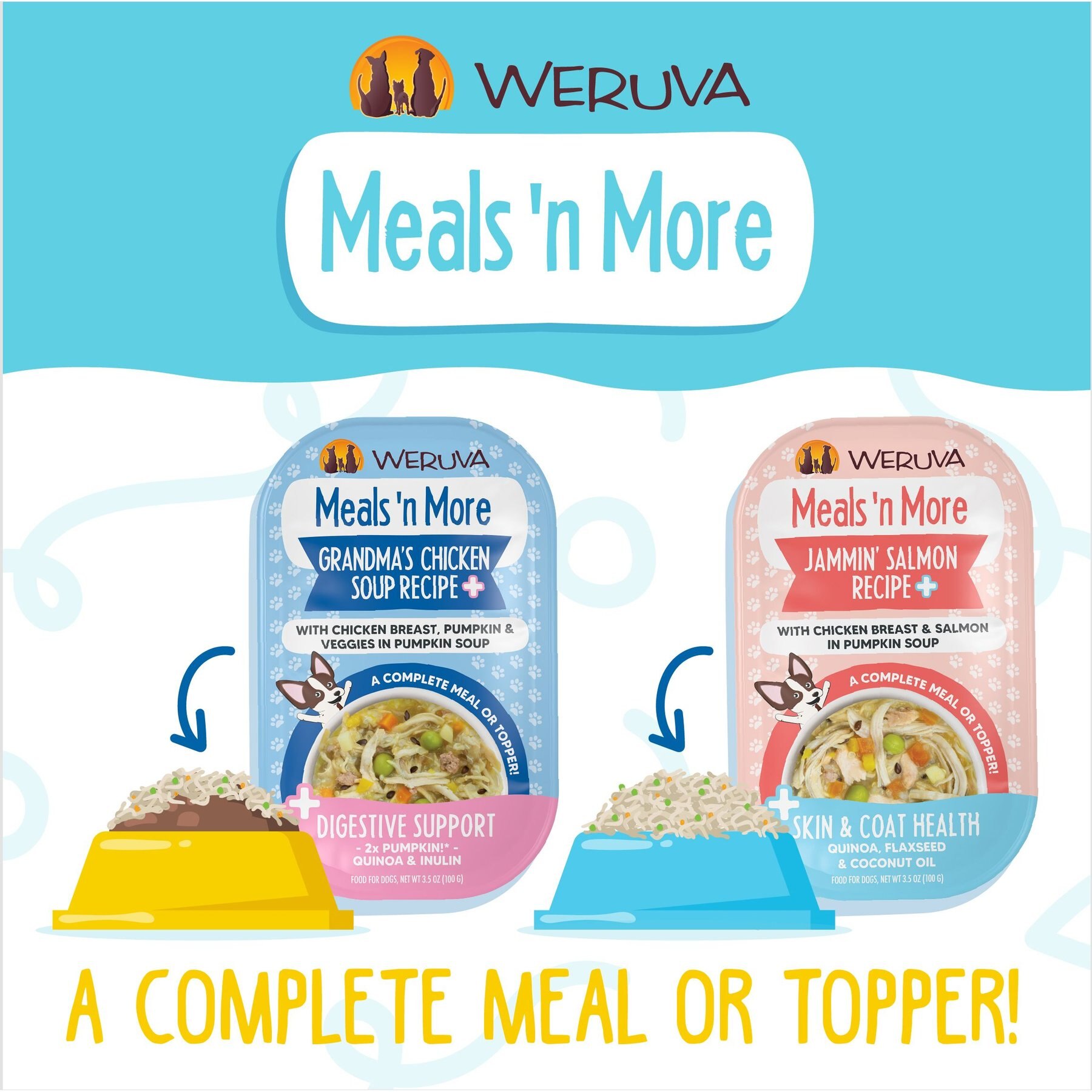 Weruva Meals 'n More Natural Wet Dog Food, Jammin' Salmon Plus Skin & Coat Health, 3.5-oz cup, 12 count