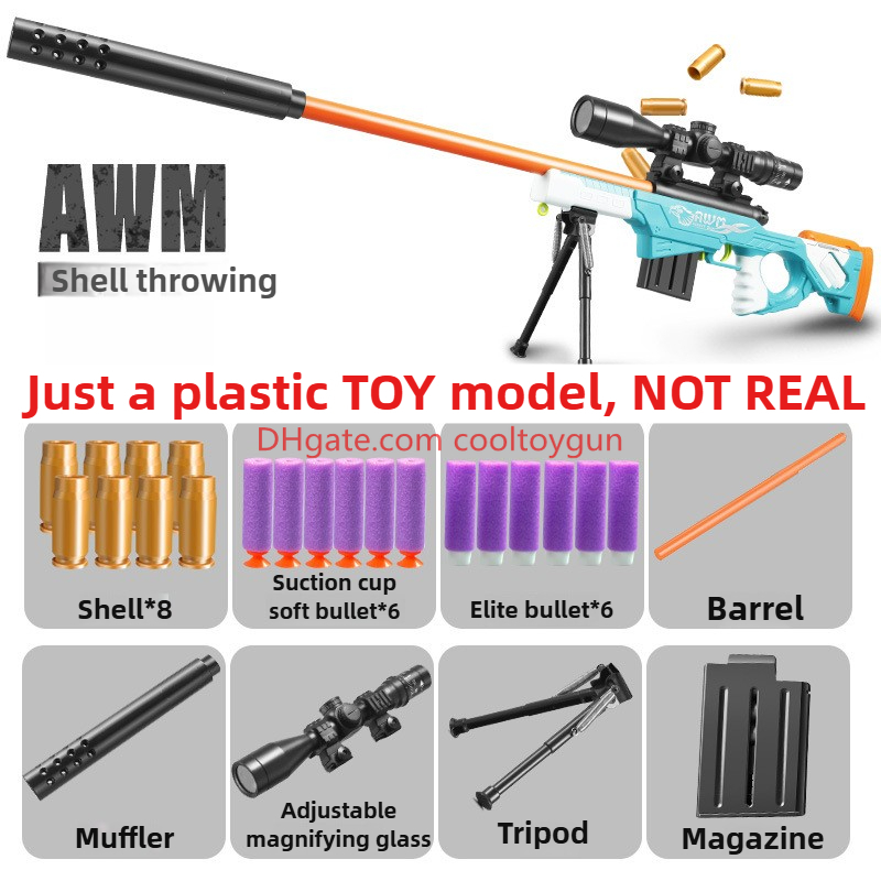 Awm Gun Soft Shell Toy Guns For Children Boys Manual Rifle Sniper Blaster Shooting Model Outdoor Games