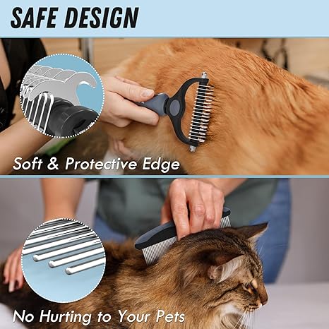 Docrok Pet Grooming Brush and Metal Comb Combo - Undercoat Rake for Dematting and Deshedding Long Matted Haired Dogs and Cats