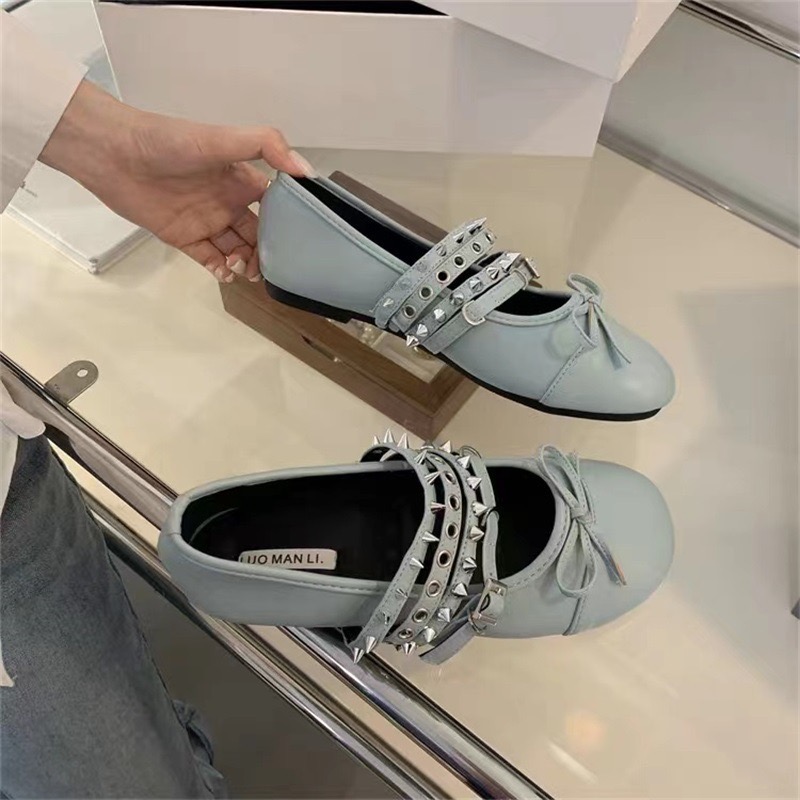 Female New Designer Buckle Strap Ladies Mary Janes Fashion Rivet Footwear Shallow Women Ballet Flats Dance Shoes a4fe