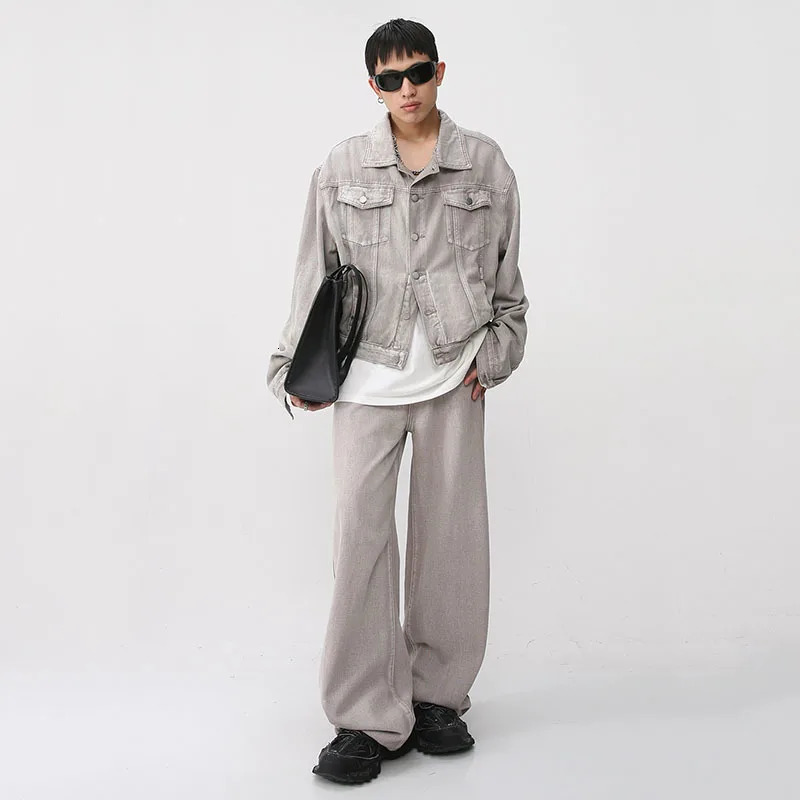 IEFB Trendy Male Solid Color Suits Two-piece Casual Denim Set Korean Fashion Single Breasted Jacket Straight Jeans 9A8069 240415