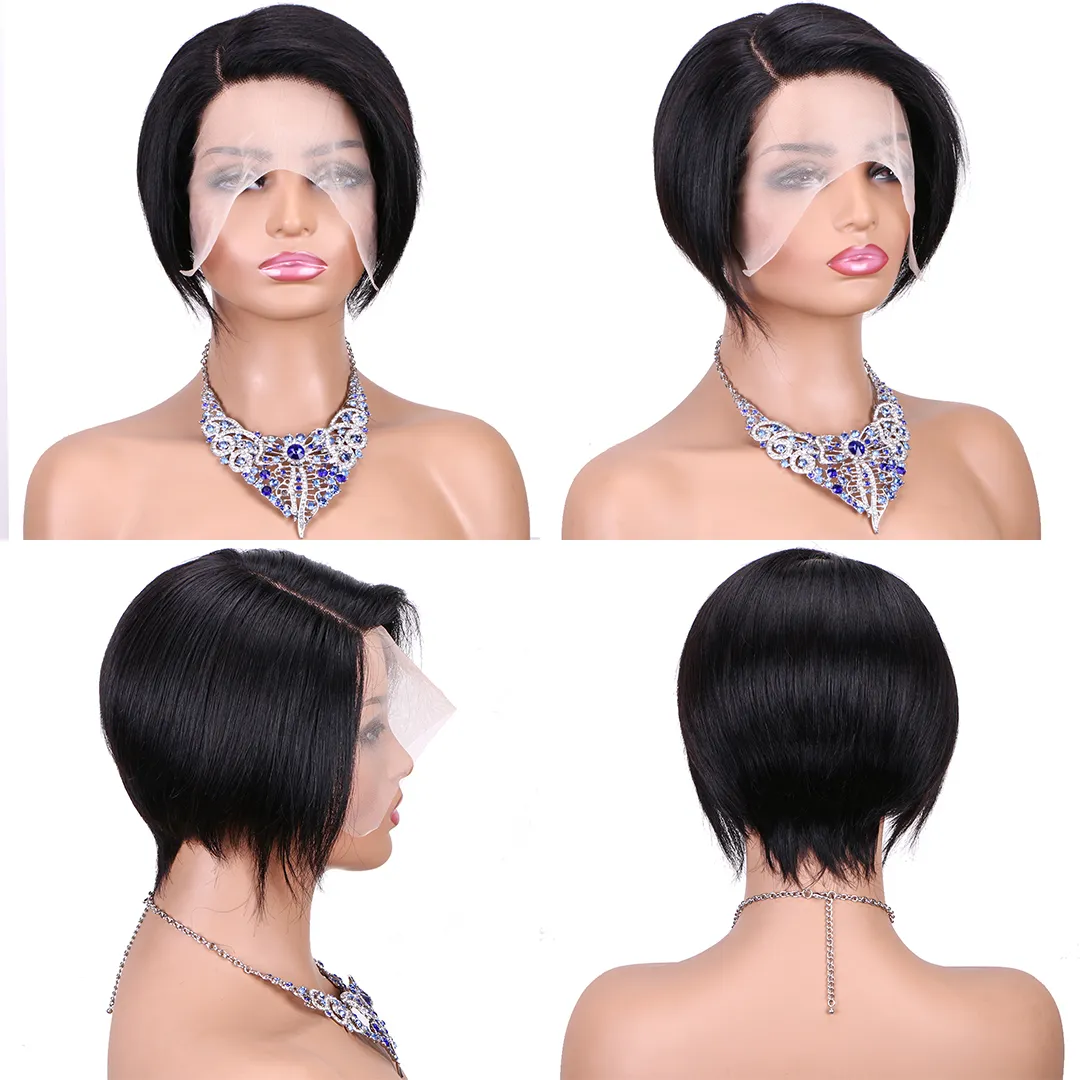 100% Really Human Hair Blonde Highlight Wigs Naturally Human Hair Wig Luxurious Short Bob Burgundy Colored Pixie curly Hair Closure Wig Ready To Wear 