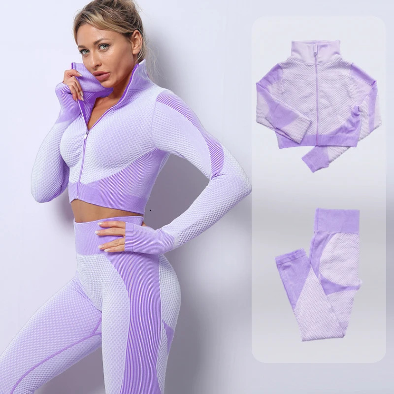 Seamless Women Yoga Sets Female Sport Gym Suits Wear Running Clothes Women Fitness Sport Yoga Suit Long Sleeve Yoga Clothing 240407