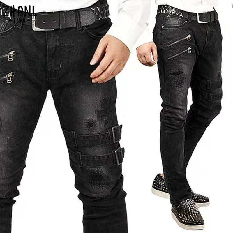Plus Size Straight Jeans Man Pants Spring Summer Boyfriend Streetwear Skinny Zips 3 Colors Cacual Long Denim Trousers 240415