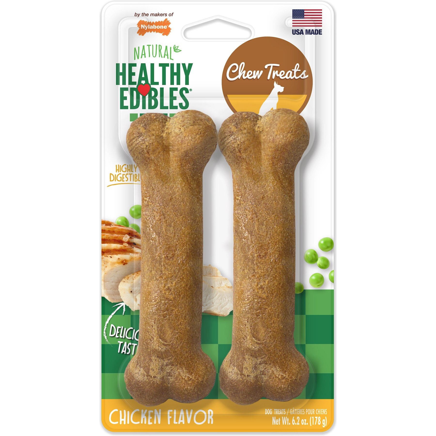 Nylabone Healthy Edibles Longer Lasting Chicken Flavor Dog Bone Treats