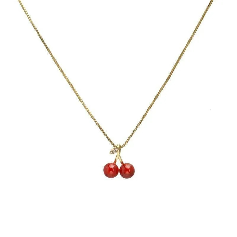 wine red cherry gold pendant necklace womens personalized fashion necklace wedding jewelry birthday gift 241205ww