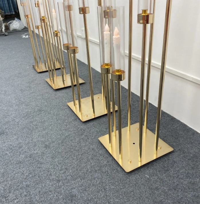 8 Heads Metal Candelabra Gold Holder Acrylic Wedding Table Centerpiece Candle Holders Candelabrum Decoration H260310