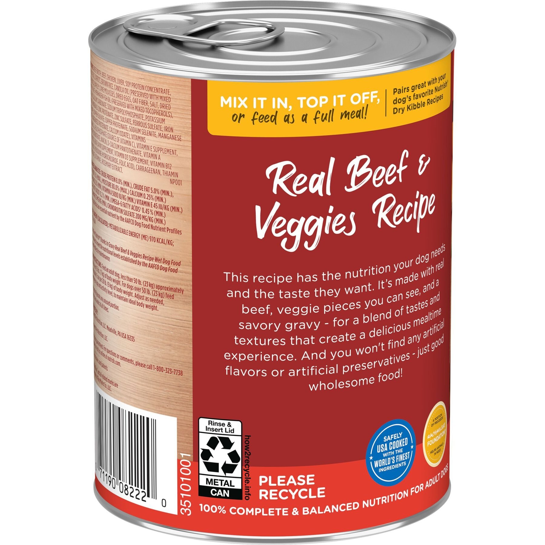 Rachael Ray Nutrish Chunks in Gravy Real Beef & Veggies Dog Wet Food, 13-oz can, 12 count