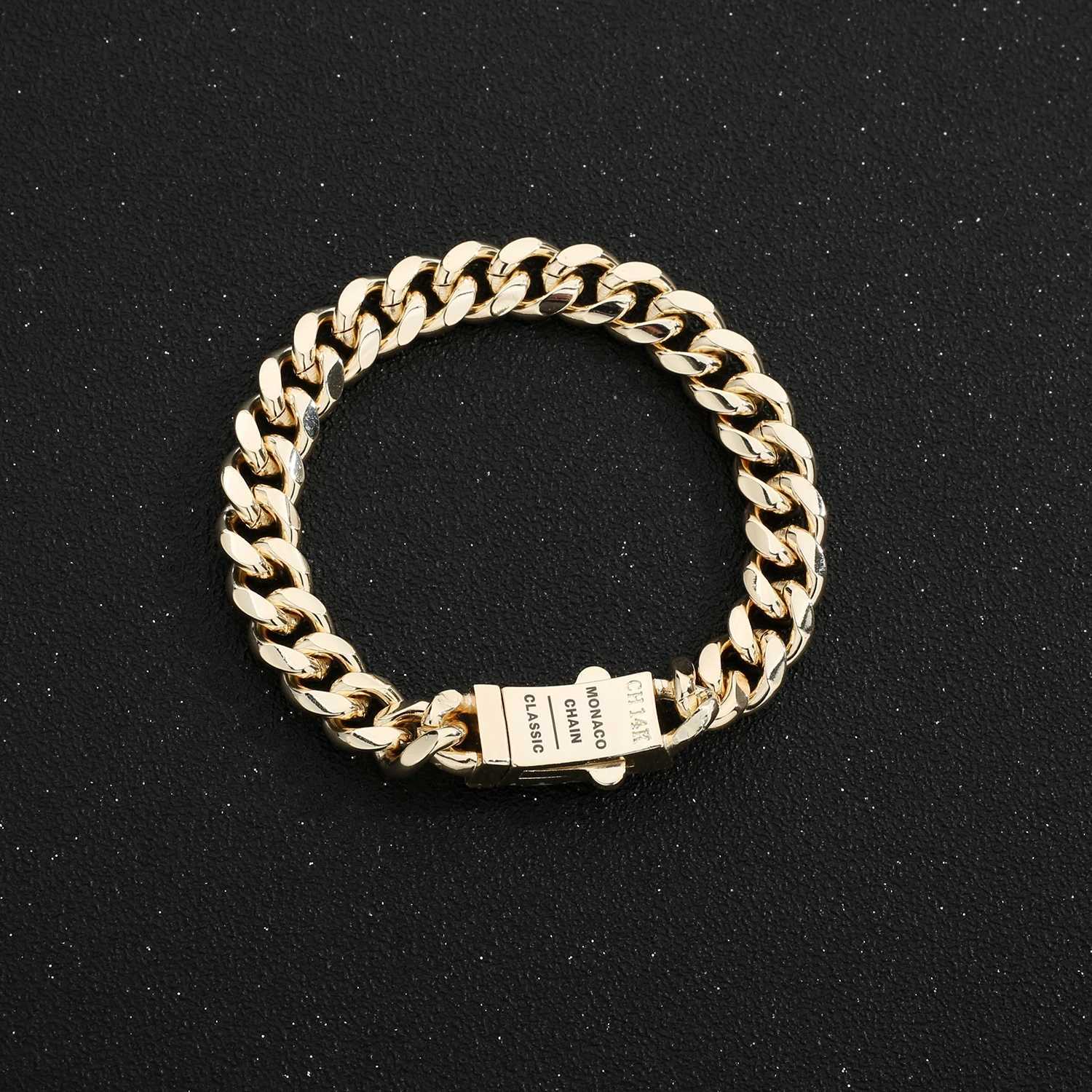 Monaco Cuban Chain 14K Gold Plated 10mm Bracelet and Necklace Fashion Mens and Womens Jewelry Set Wholesale Free Sh W241121