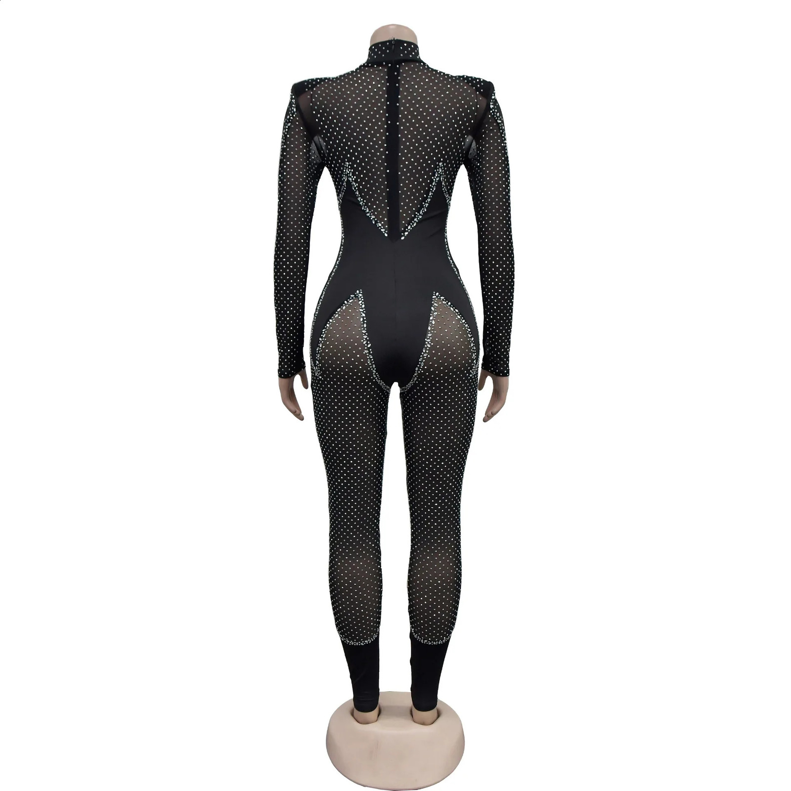 CMYAYA Women Fashion Mesh See Though Diamonds Rhinestones Sexy Party Club Jumpsuit One Piece Suit Romper Playsuits 241121 - view 6