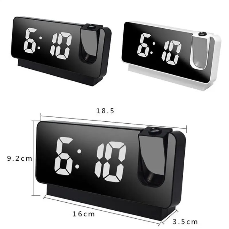180° Arm Projection Digital Alarm Clock Temperature Humidity Night Mode Snooze Table 1224H USB Projector LED 241121