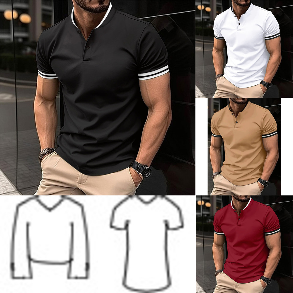 Clothing Shirt Men Polo Solid Color Mens Fabric Polo T-Shirt Short Sleeved Casual T-Shirt Tee Tops s T- T-