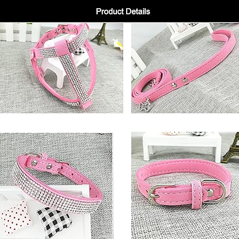 Dog Collars Newtensina Dog Collar Harness Leadets Fashion Dog Collar Diamante with Harness Leashes Comfortableoft Collar Harness and Leasheset for Dog