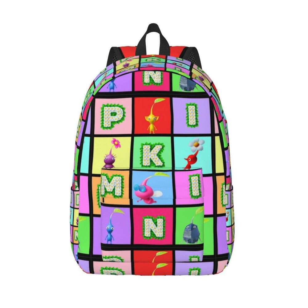 Pikmin Collage Backpack for Preschool Primary School Student Cartoon Bookbag Boy Girl Kids Canvas Daypack Gift
