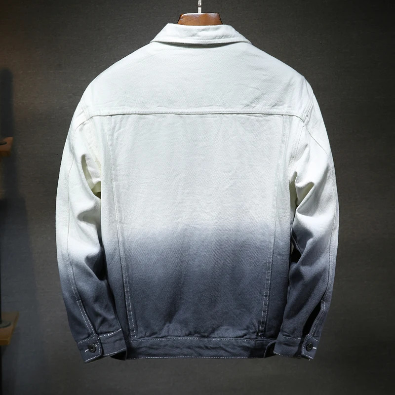 Mens Gradient Color Jacket SpringAutumn Mens Denim Jacket with Holes Washed Men Bomber Jacket Jackets for Men 240420