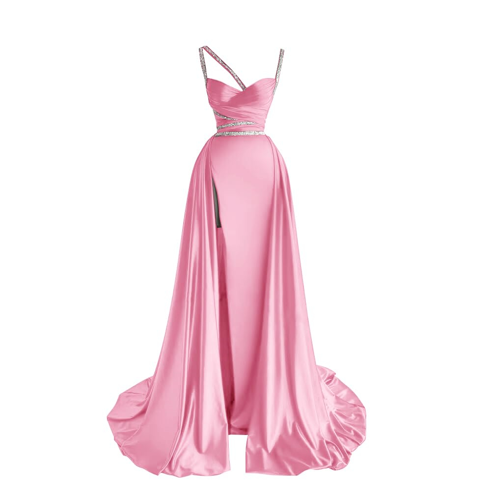 Split Long Prom Dresses Spaghetti V-Neck Beading Satin A-Line Lace-up Plus Size Formal Occasion Evening Party Gown Pd17