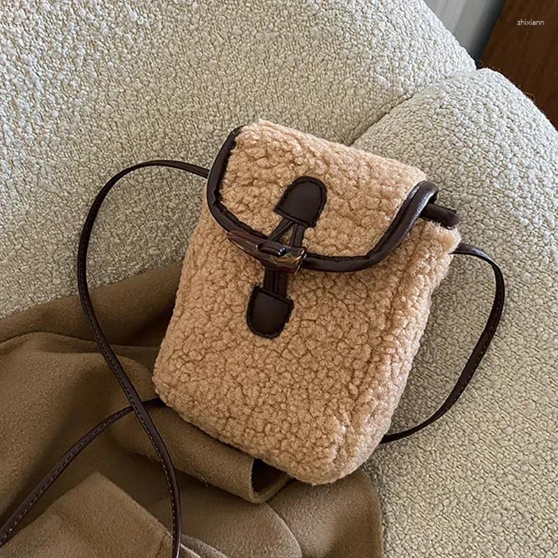 2025 NEW Totes Lamb Wool Mini Cell Phone Bag For Women Autumn Winter Chic Horn Buckle Design Crossbody Bags Fashion Trend One Shoulder zhanyishengli