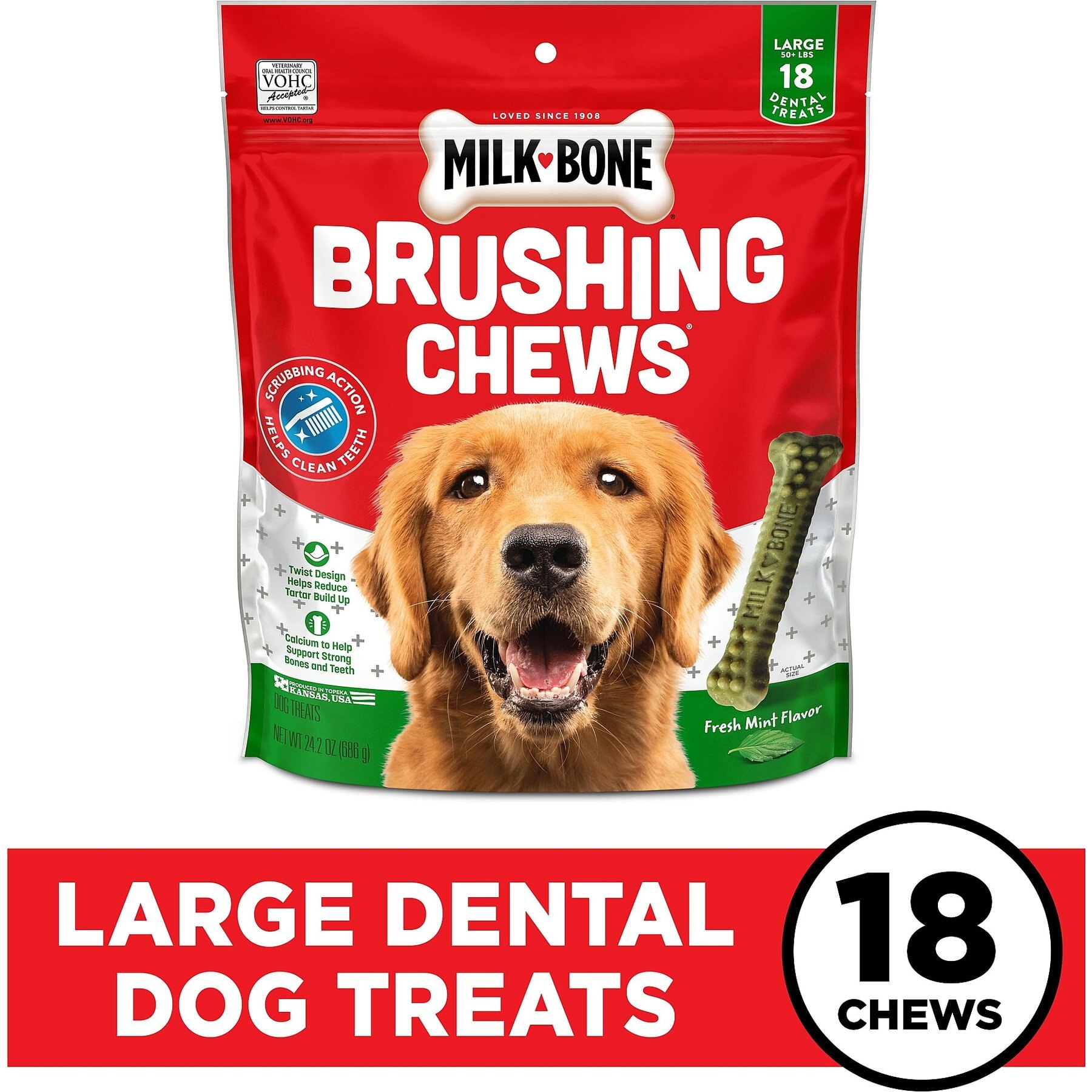 Milk-Bone Fresh Breath Brushing Chews Daily Dental Large Dog Treats