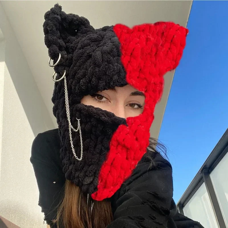 Halloween Fun Rabbit Ears Creative Knitted Hat Bear Warm Full Face Cover Ski Mask Hat Windproof Balaclava Hat Outdoor Sports 241205