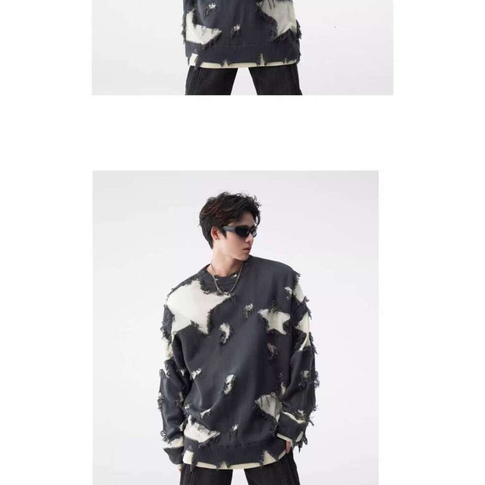hoodie Rindu American new fashion clown star men's ripped edge hoodie Y2K retro thick sweater casual pullover for men and women jacket