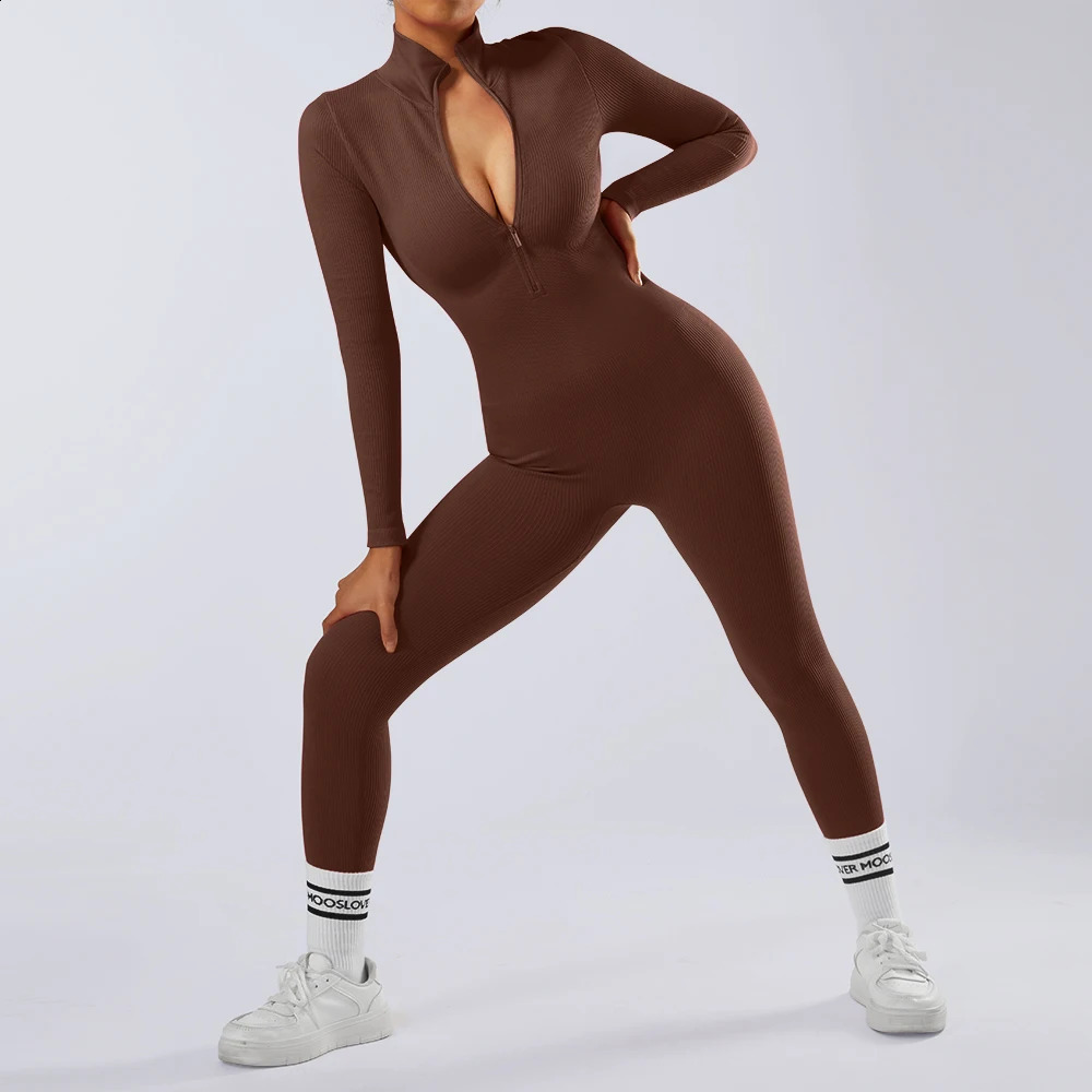 Bodycon Jumpsuit For Womens Clothing Casual Fitness Rompers Zipper Autumn Winter Bodysuits Activity Streetwear Women 241121