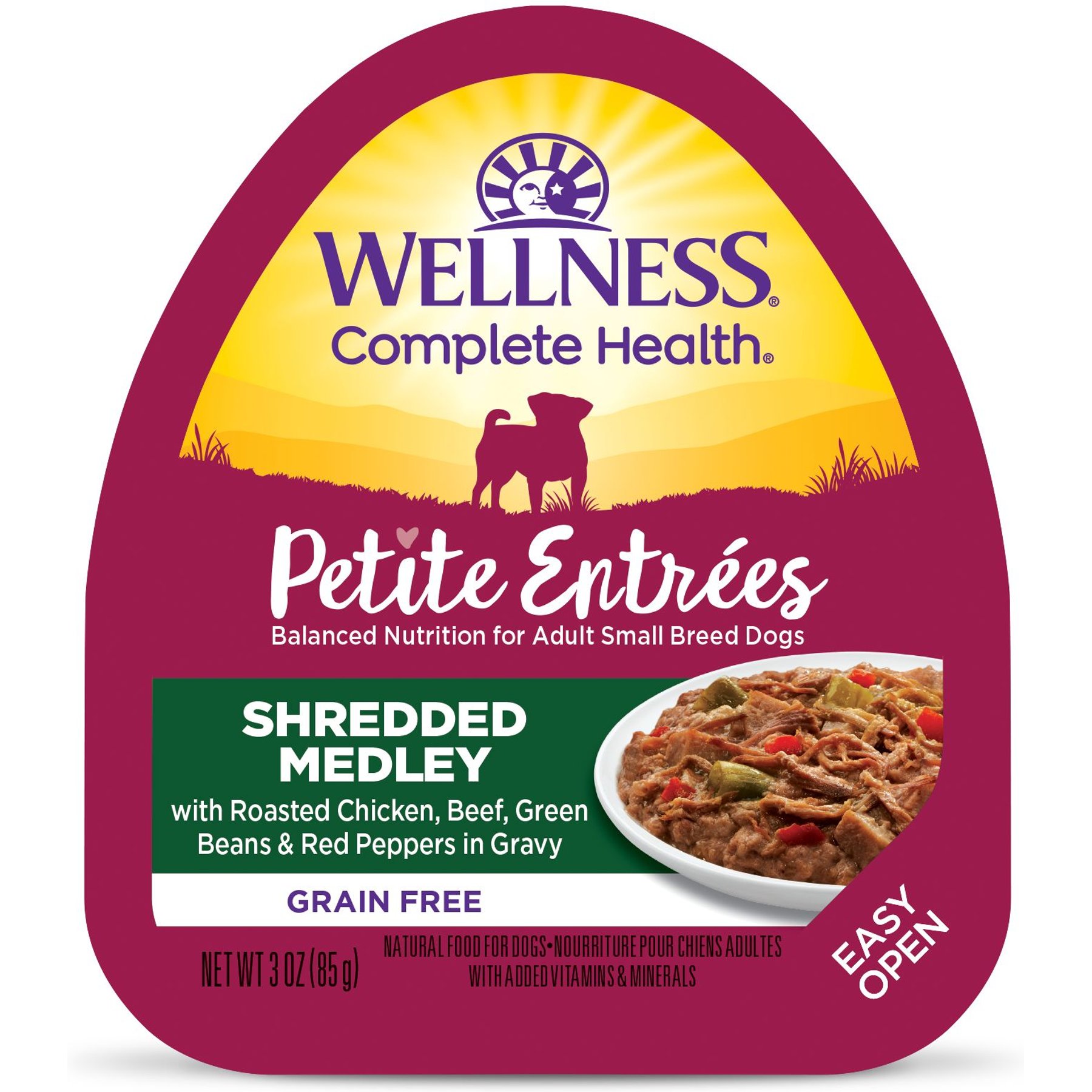 Wellness Petite Entrees Shredded Medley Chicken & Beef Small Breed Natural Wet Dog Food, 3-oz cup, 12 count