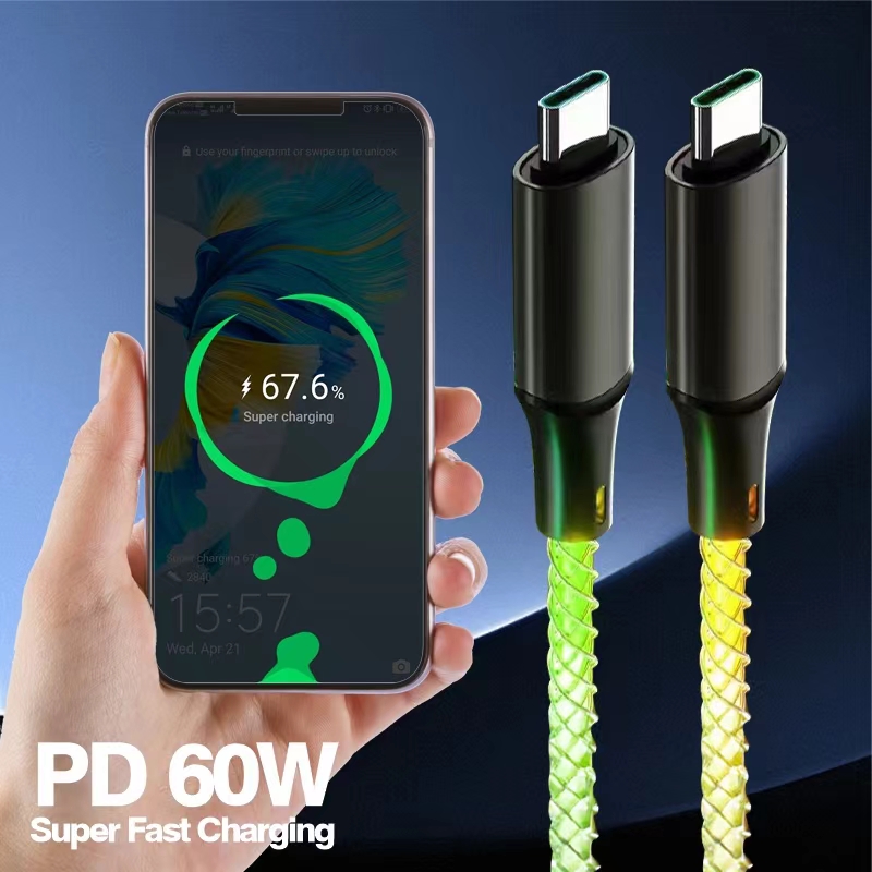 100W LED Charger Cord Light Up Lightning Cable Mobile Charging Cable Cool USB Fast Charging Cable for Apple,Huawei, OPPO, Vivo phones