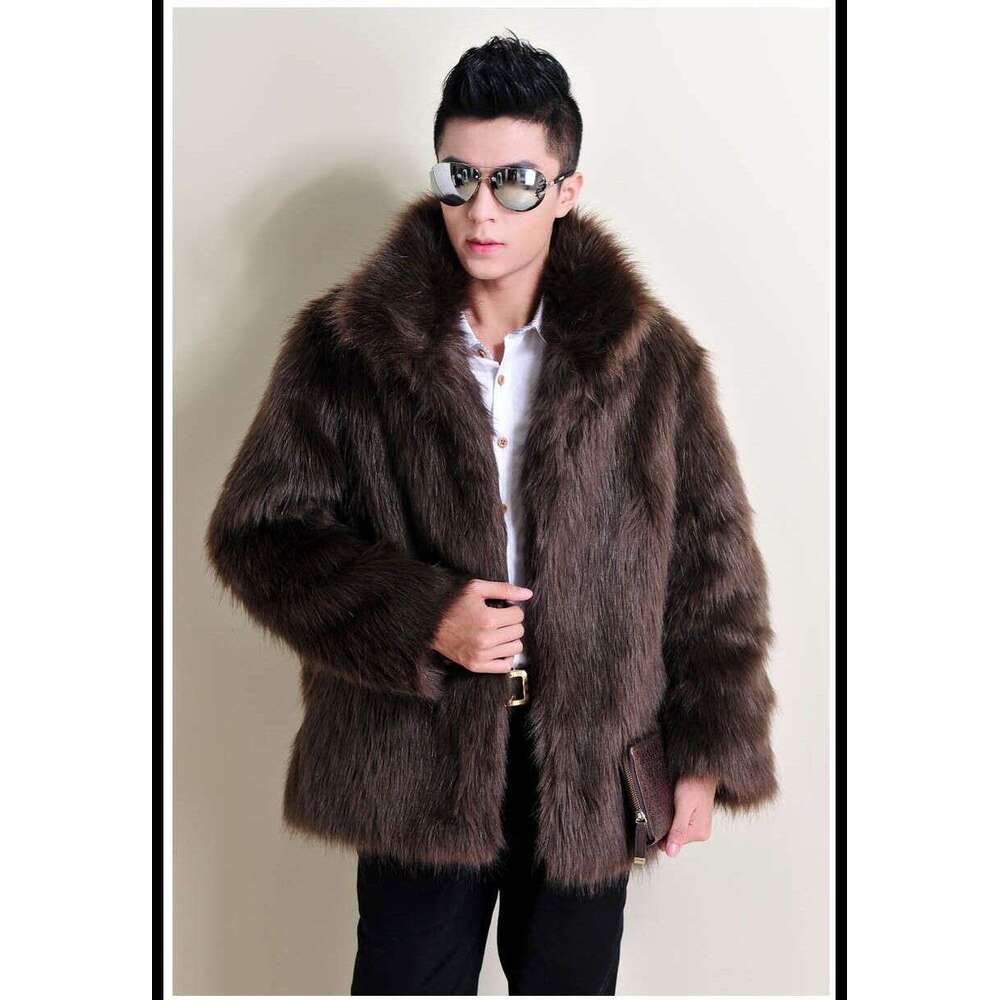 Casual Korean men's collar winter imitation fox jacket, plus thick mink fur coat, trendy