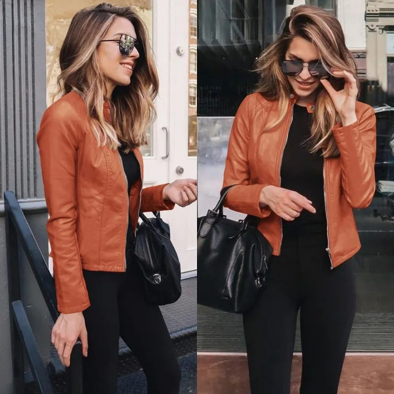 Vintage Women PU Leather Bomber Jacket Fashion Casual Autumn Winter Zipper Windbreaker Streetwear Female Blazer Y2K Clothes 241121