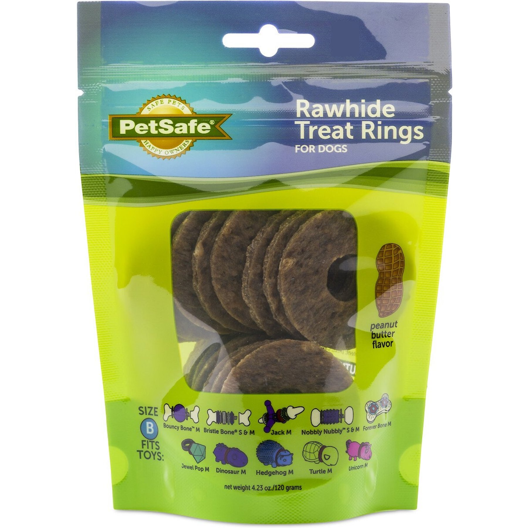 PetSafe Busy Buddy Natural Rawhide Peanut Butter Rings Dog Treats, Size B