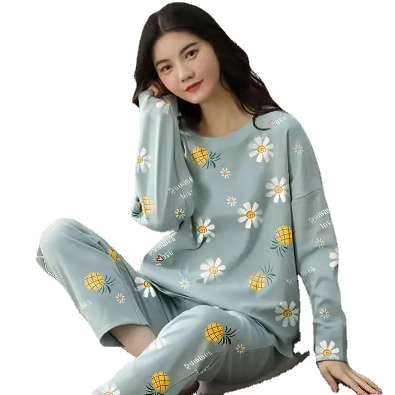 Pajama Women Cotton Middleaged Elderly Mother Autumn Dress Plus Size Printed Winter Summer Home Wear Suit 241121