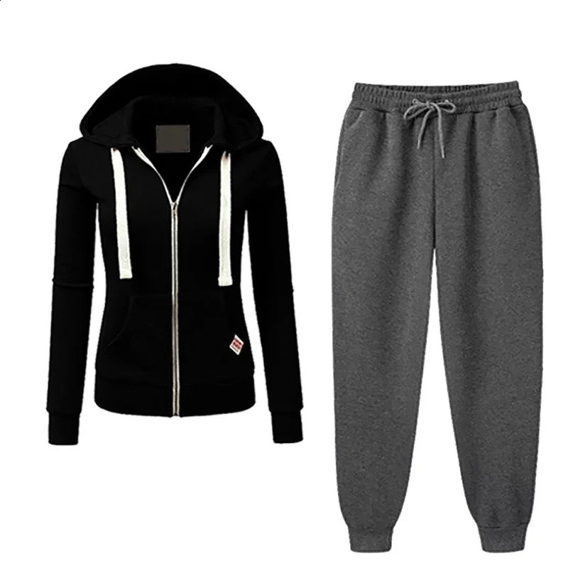AutumnWinter Womens Korean Solid Color Zipper Hoodie Set Fashion Sportswear Top Drawstring Pocket Loose Casual Wear 251022