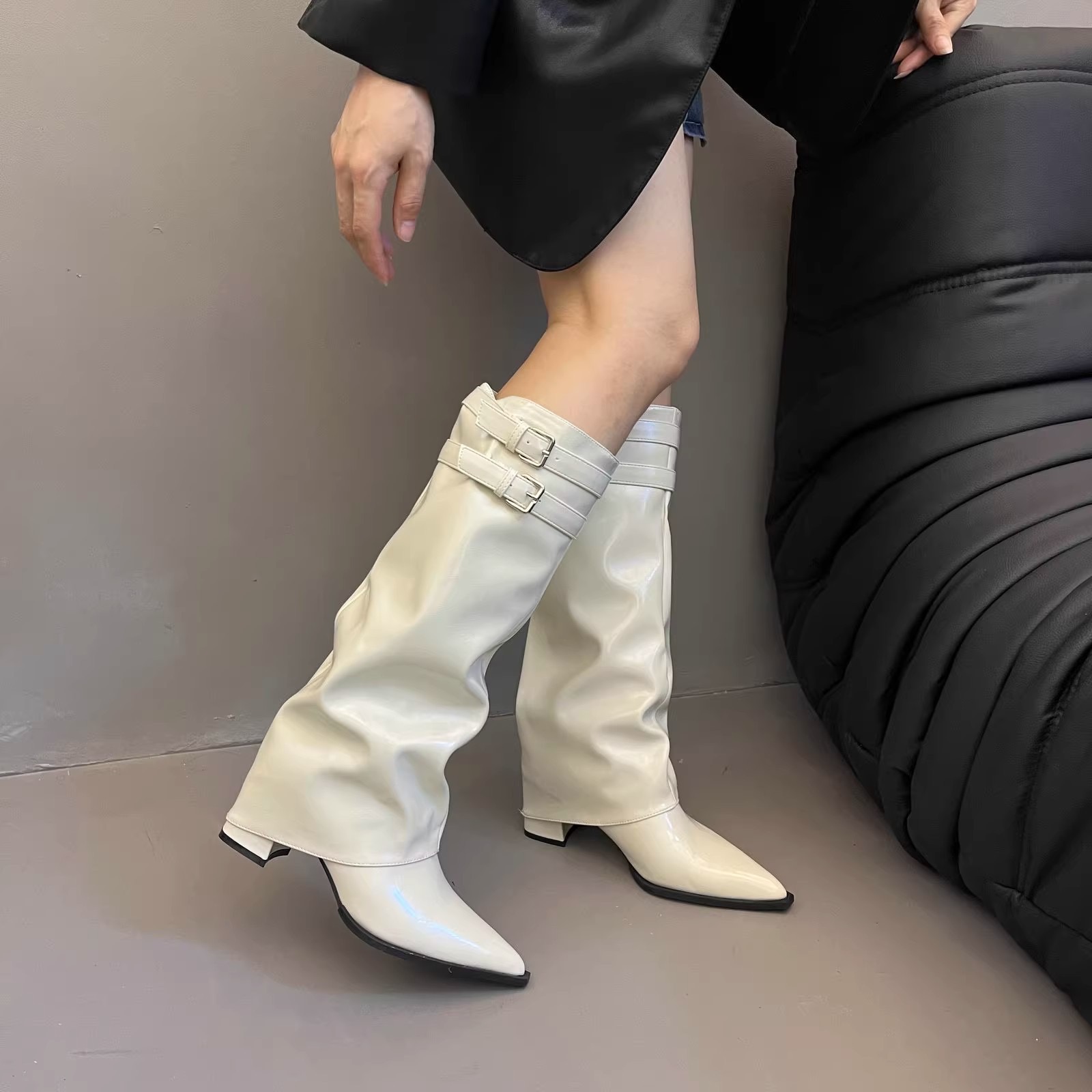 2025 new Fashion Pointed Toe Ladies Long Western Booties Female Designer Footwear Modern Women Knee High Boots With Heels Shoes