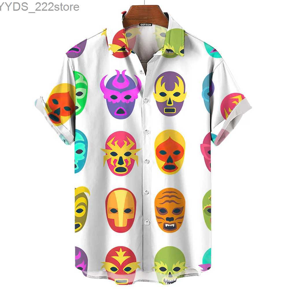 Men's Shirts Vintage mens 3D Mexican wrestling print high-quality mens clothing loose oversized short sleeves yq240422