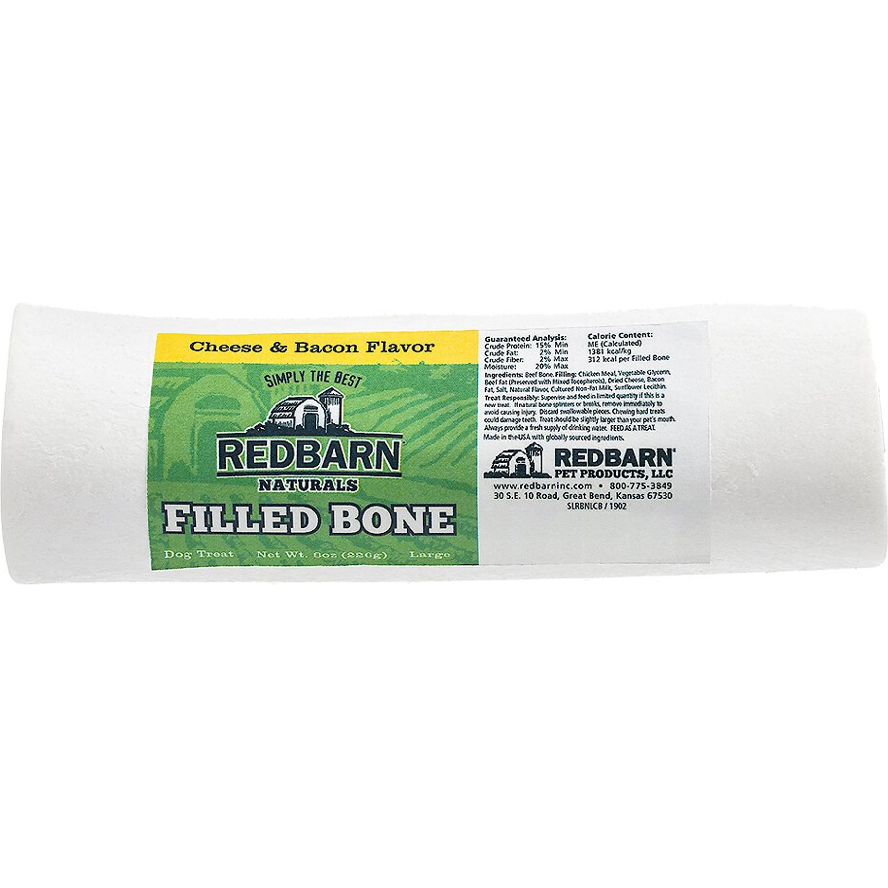 Redbarn Filled Bone Natural Cheese & Bacon Flavor Chew Dog Treat, Large, 8-oz