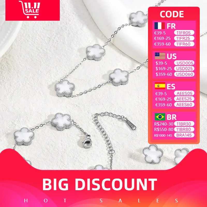 Stainless steel set earrings necklace bracelet Christmas birthday gift gold-plated womens double-sided flower elegant and fashionable W241121