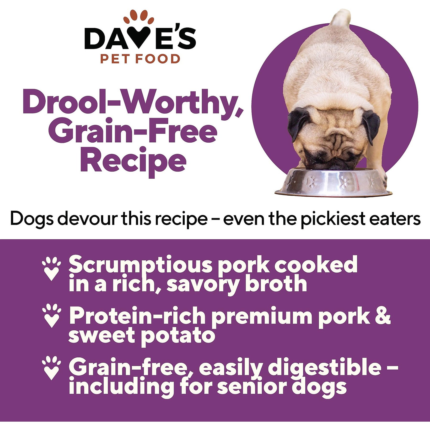 Dave's Pet Food Grain-Free Pork & Sweet Potato Entree in Broth Pate Canned Wet Dog Food