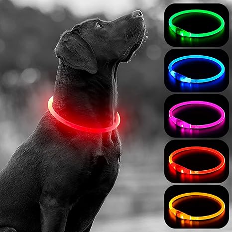 HIGO Up USB Rechargeable LED Collar Glow in The Dark, TPU Flash Dog Necklace Light Make Your Dogs Be Visible& Safe